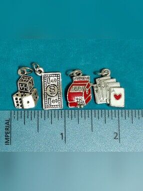 Charms Set Of 4 Vintage Casino Gambling Silver With Enamel Accents